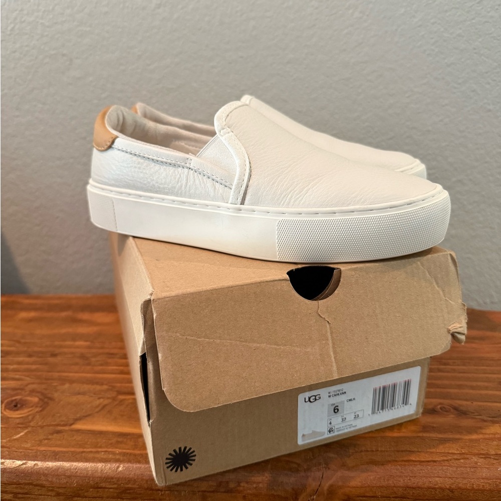 UGG Cream Slip-On Shoes with Tan Detail